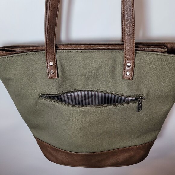 Little Unicorn City Walk Tote - Olive Multiple Pockets Canvas & Faux Leather - Picture 4 of 10